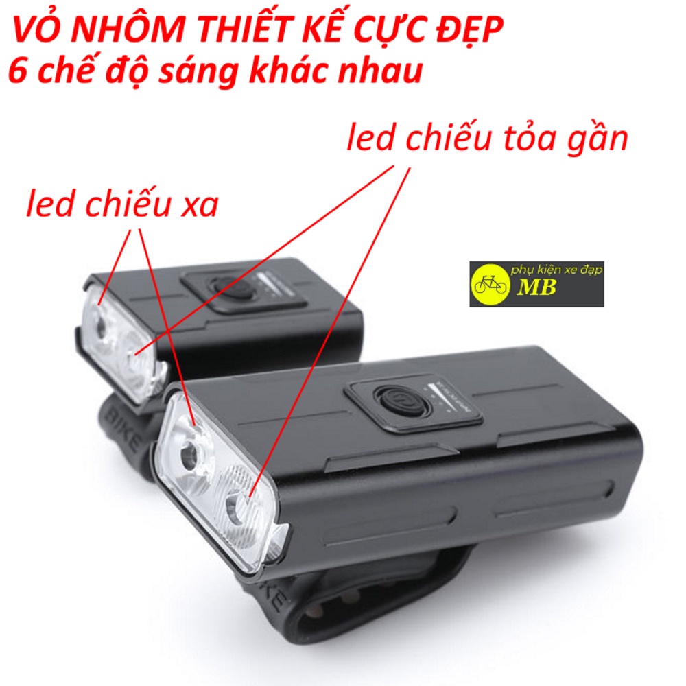 đèn xe đạp thể thao siêu sáng 2 mắt led T6 vỏ nhôm DP02 chống nước pin sạc usb tặng kèm dây sạc