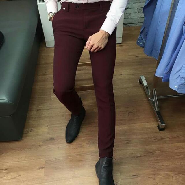 Quần âu màu tím mận cao cấp, vải tuyết hàn mềm mịn, co dãn nhẹ, mặc thoải mái