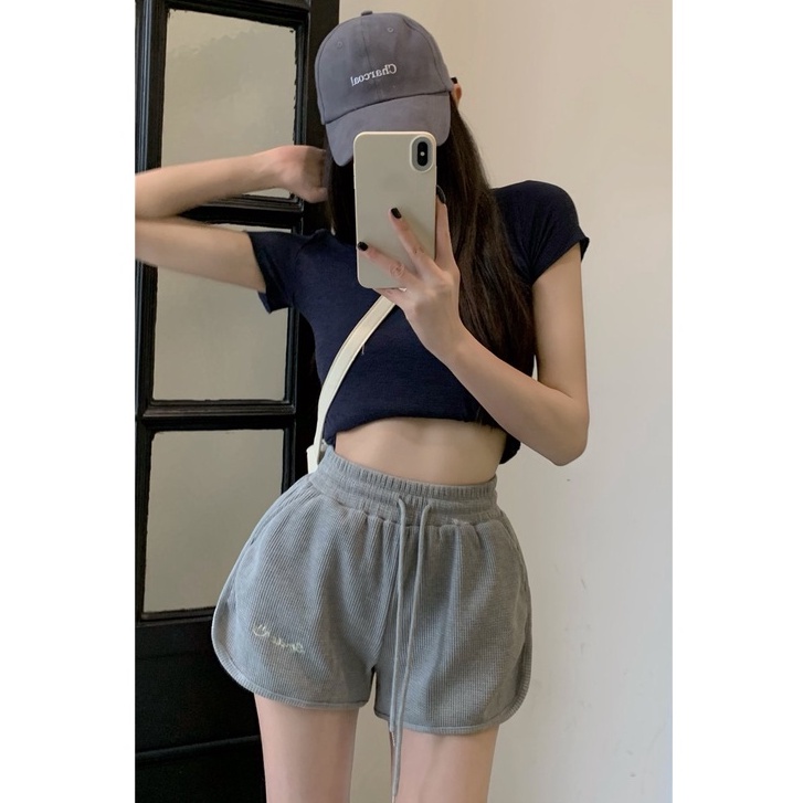 Quần Short Thun Tăm Smile PEONYB Nữ [FREESHIP] 🌸 Sooc đùi mặc ở nhà thêu chữ vintage, đồ ngủ bánh bèo hàn quốc Ulzzang 🌸 | BigBuy360 - bigbuy360.vn