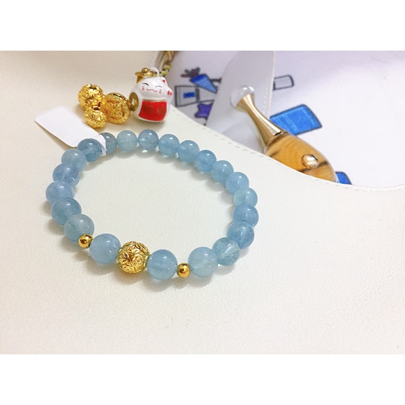 Vòng đá Ngọc hải lam aquamarine mix charm (siêu hot 2022)