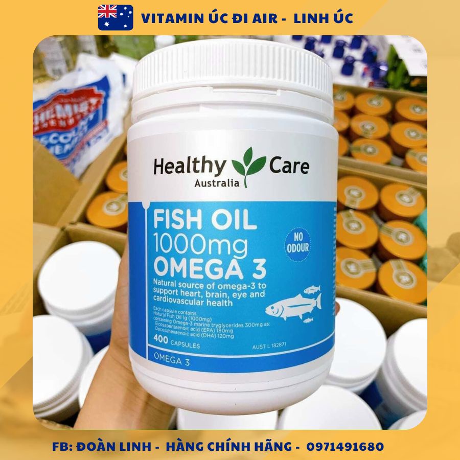 Dầu cá tự nhiên Healthy Care Fish Oil 1000mg Omega 3, 400 viên, Date xa