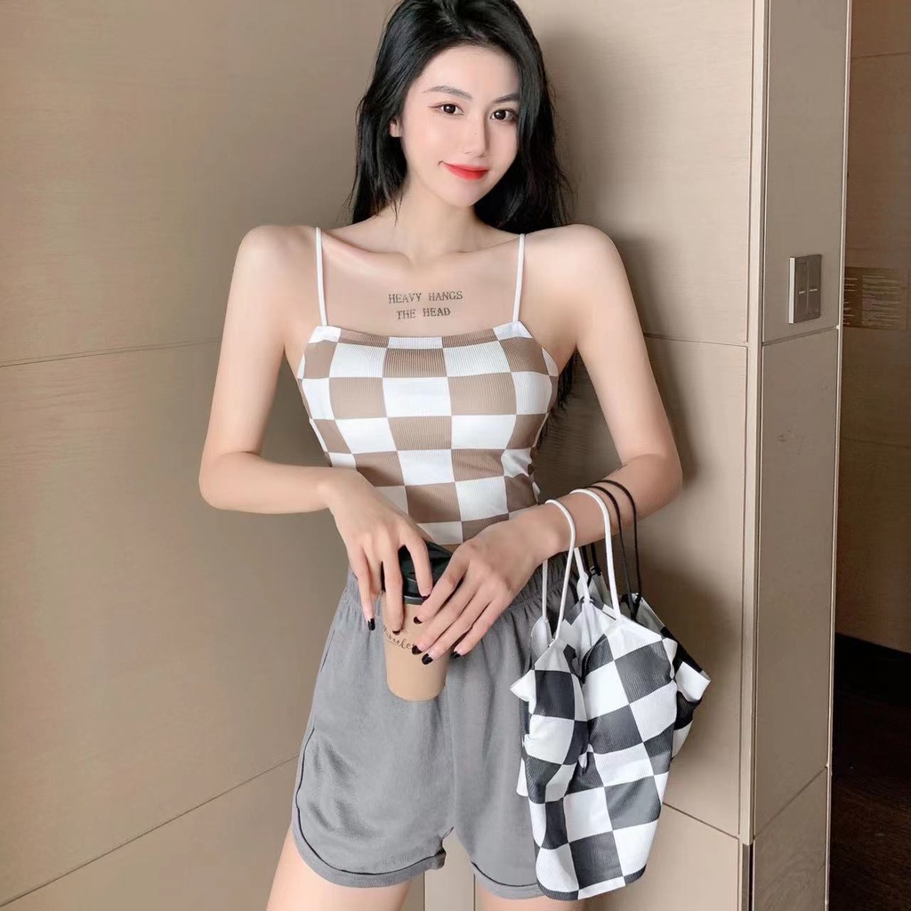 Áo Croptop Lụa Caro Có Đệm Mút Mỏng Cực Xinh Cá Tính Cho Nàng DAN L&amp;U 608