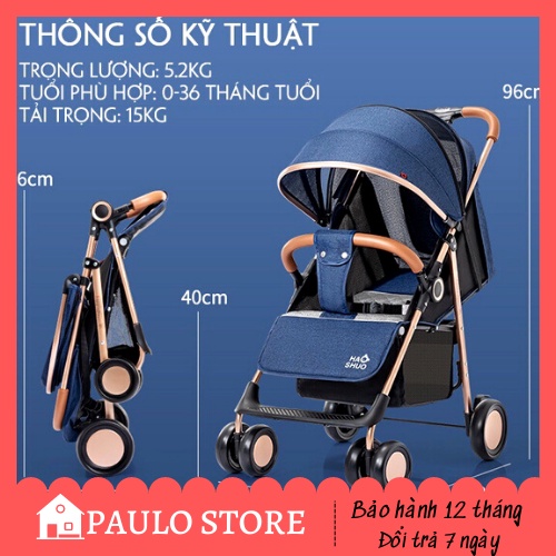 Xe đẩy gấp gọn cao cấp cho bé, Xe đẩy 2 trong 1, đa tư thế