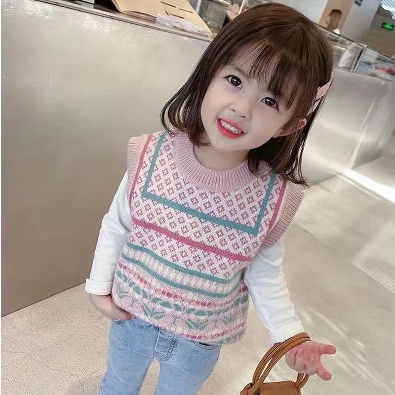 Áo Sweater Dệt Kim Sát Nách Kiểu Hàn Quốc Thời Trang Thu Đông Cho Bé Gái