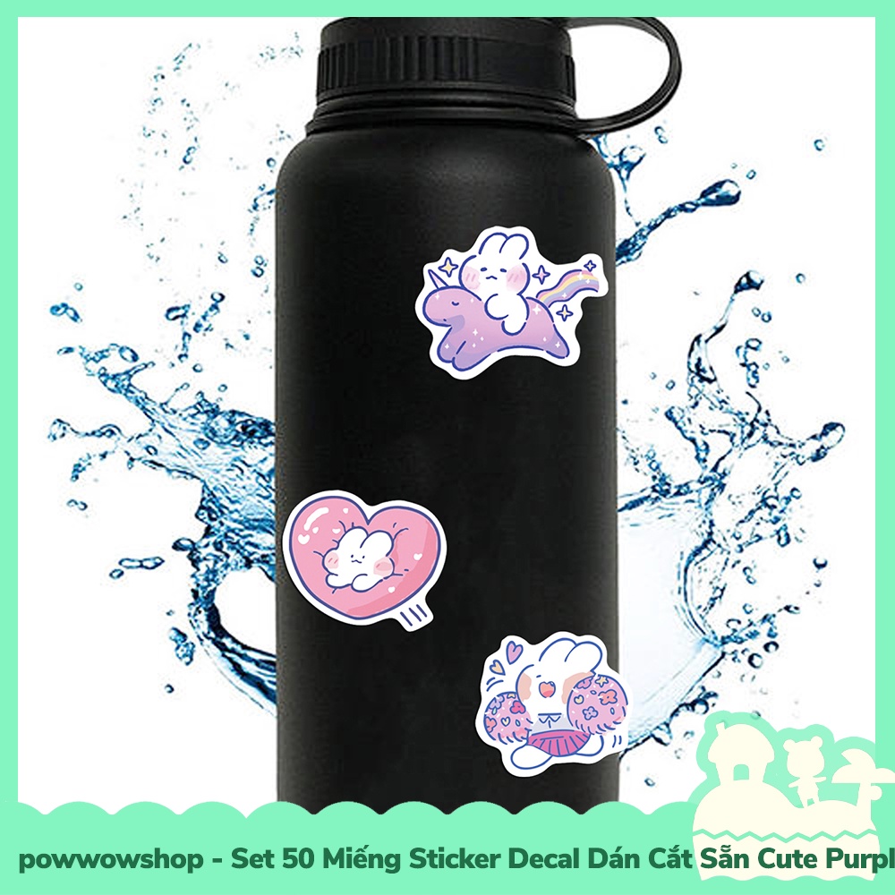 [Sẵn VN - Hỏa Tốc] Set 50 Miếng Sticker Decal Cắt Sẵn DIY Dán Trang Trí Vật Dụng Mẫu Thỏ Tím Cute Purple Rabbit Day Life