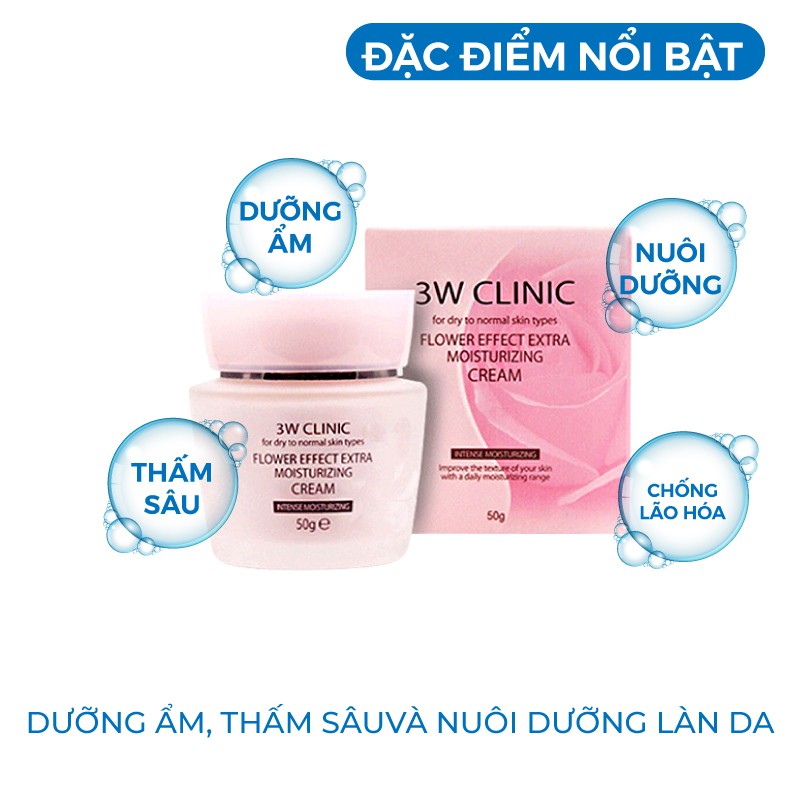 Kem dưỡng ẩm dưỡng trắng da chiết xuất từ Hoa Hồng 3W Clinic Hàn Quốc 50ml