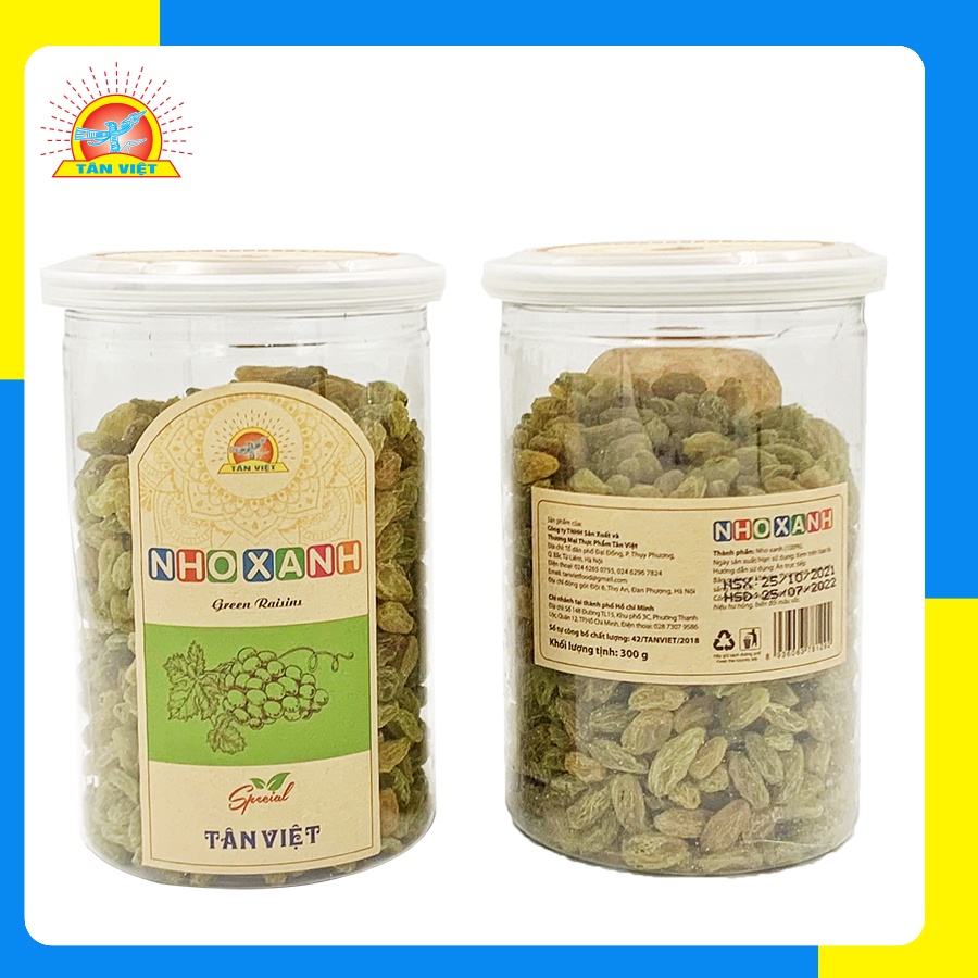 Nho Xanh Sấy Tân Việt Thơm Ngon Dinh Dưỡng Cho Mọi Nhà Gói 180gr -  450gr