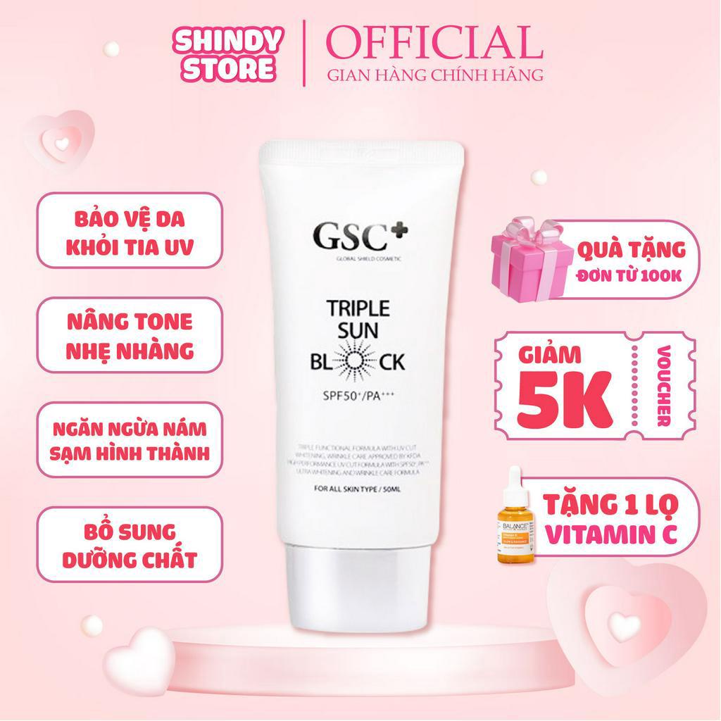 Kem chống nắng GSC 50ml xuất xứ Hàn Quốc, giúp bảo vệ da bởi các tia sáng gây hại. Nâng tone trắng da nhẹ nhàng