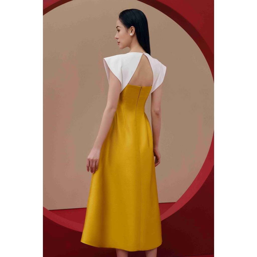 Váy gạo vàng phối trắng Oleta Woven Dress