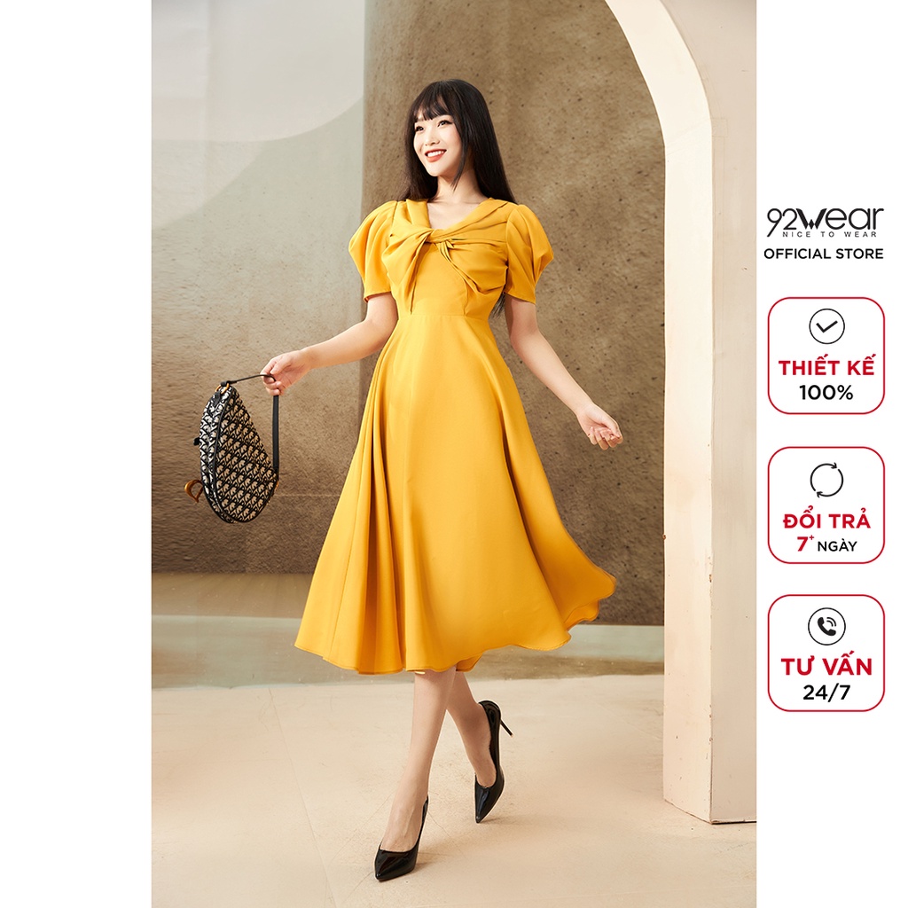 Đầm Xòe ngắn tay xoắn nơ ngực DDW0576 - 92 Wear