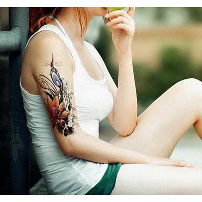Hình xăm dán nữ tattoo chuồn chuồn lửa kích thước 15 x 21 cm