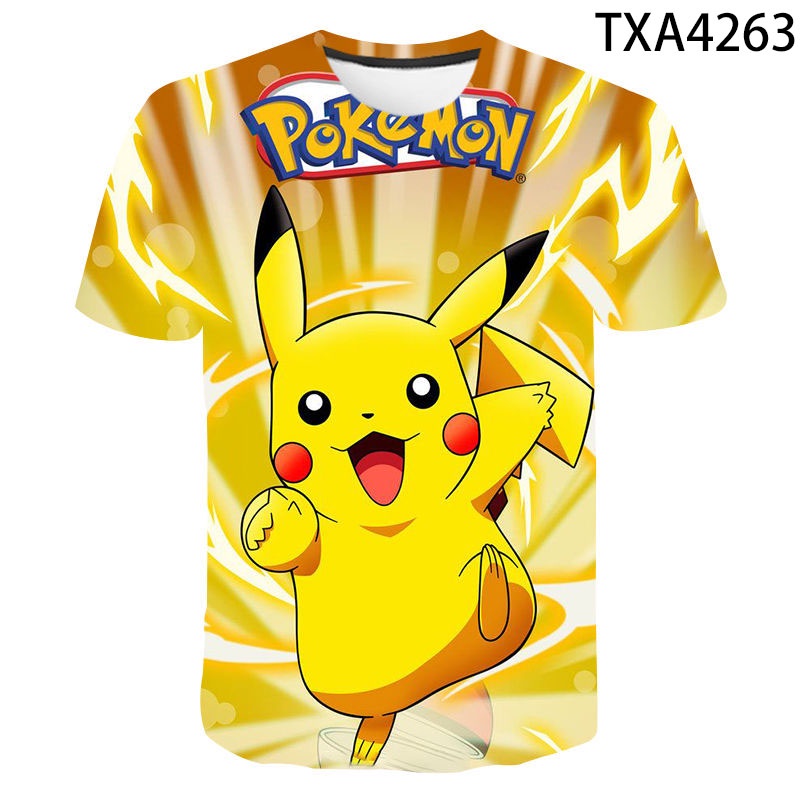 Áo thun tay ngắn in họa tiết pokemon 3D thời trang đơn giản cho trẻ em