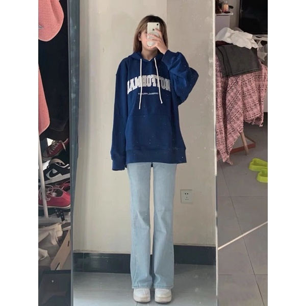 Quần jean nữ cạp cao ống đứng loe nhẹ