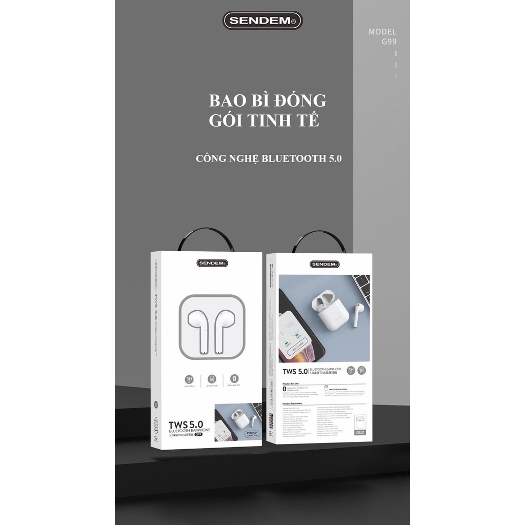 Tai nghe Bluetooth v5.0 không dây TWS SENDEM G99 bảo hành 1 năm hàng chính hãng