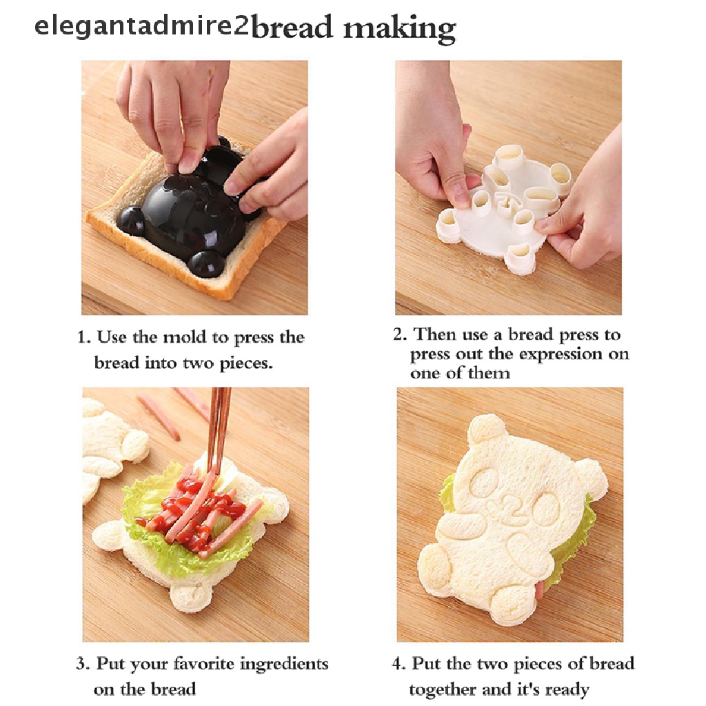 1 Set Khuôn Làm Bánh Sandwich Hình Gấu Trúc / Cá Heo / Cá Heo Dập Nổi