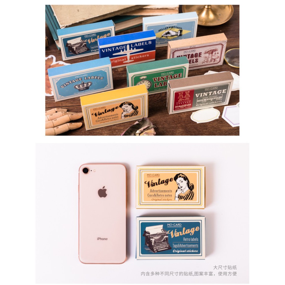 Set 60 miếng dán sticker trang trí Mo. Card Vintage Labels