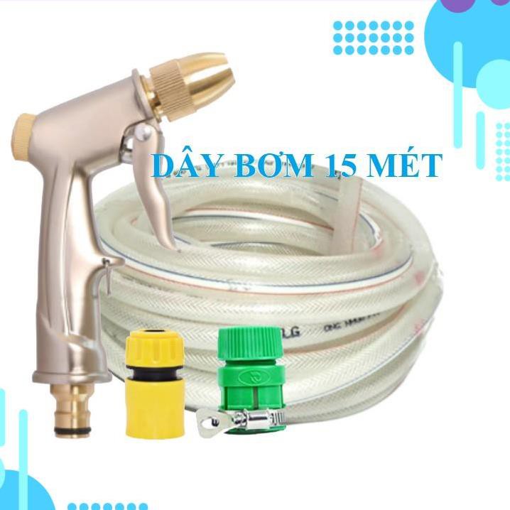 Bộ dây vòi xịt ❤️bơm nước phun sương❤️ ✔, tăng áp 3 lần, loại 15m 206701-1 đầu đồng, cút, nối PE