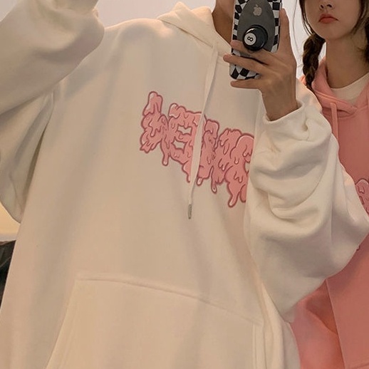 Áo Hoodie Dài Tay Dáng Rộng In Chữ Cá Tính Thời Trang