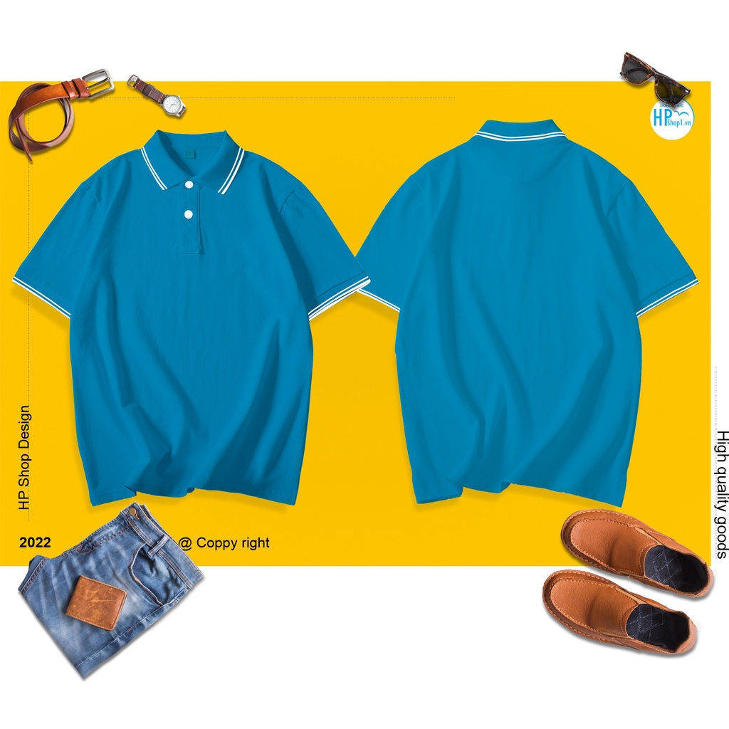 Áo polo nam HP Boutique vải trơn chất cá sấu Cotton co giãn 4 chiều, form Basic viền trắng lịch sự đẳng cấp HPBOPM04