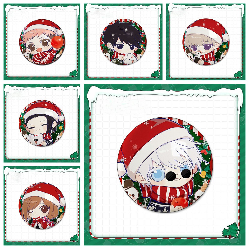 Huy hiệu cài áo IN HÌNH Jujutsu Kaisen Chú thuật hồi chiến ver Noel anime chibi dễ thương tiện lợi