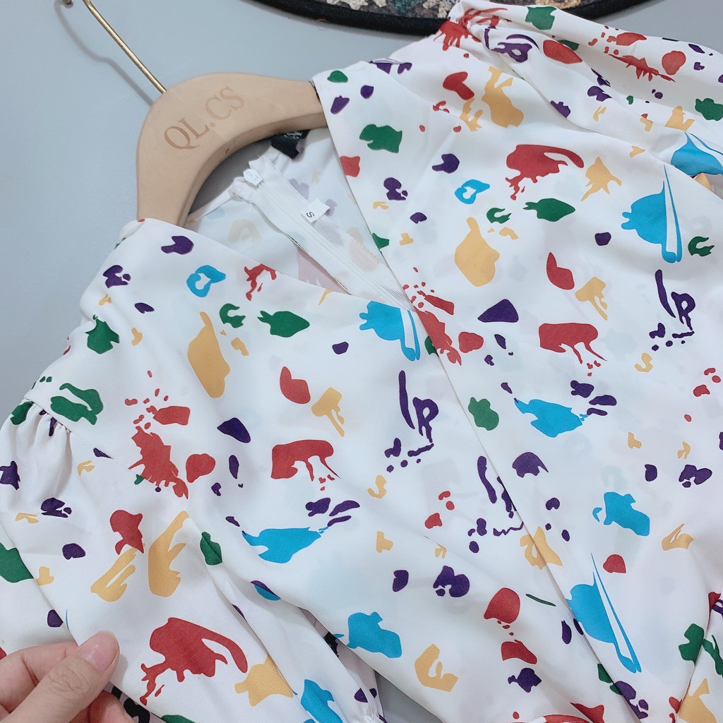 VN51 - VÁY HOA CỔ V CHÉO VẠT SẮC MÀU CHO NỮ | BigBuy360 - bigbuy360.vn