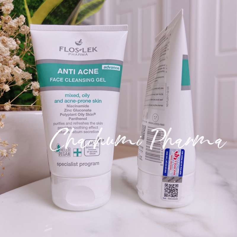 Sữa Rửa Mặt Floslek Cho Da Nhờn Mụn Anti Acne Bacterial Face Cleansing Gel 200ml