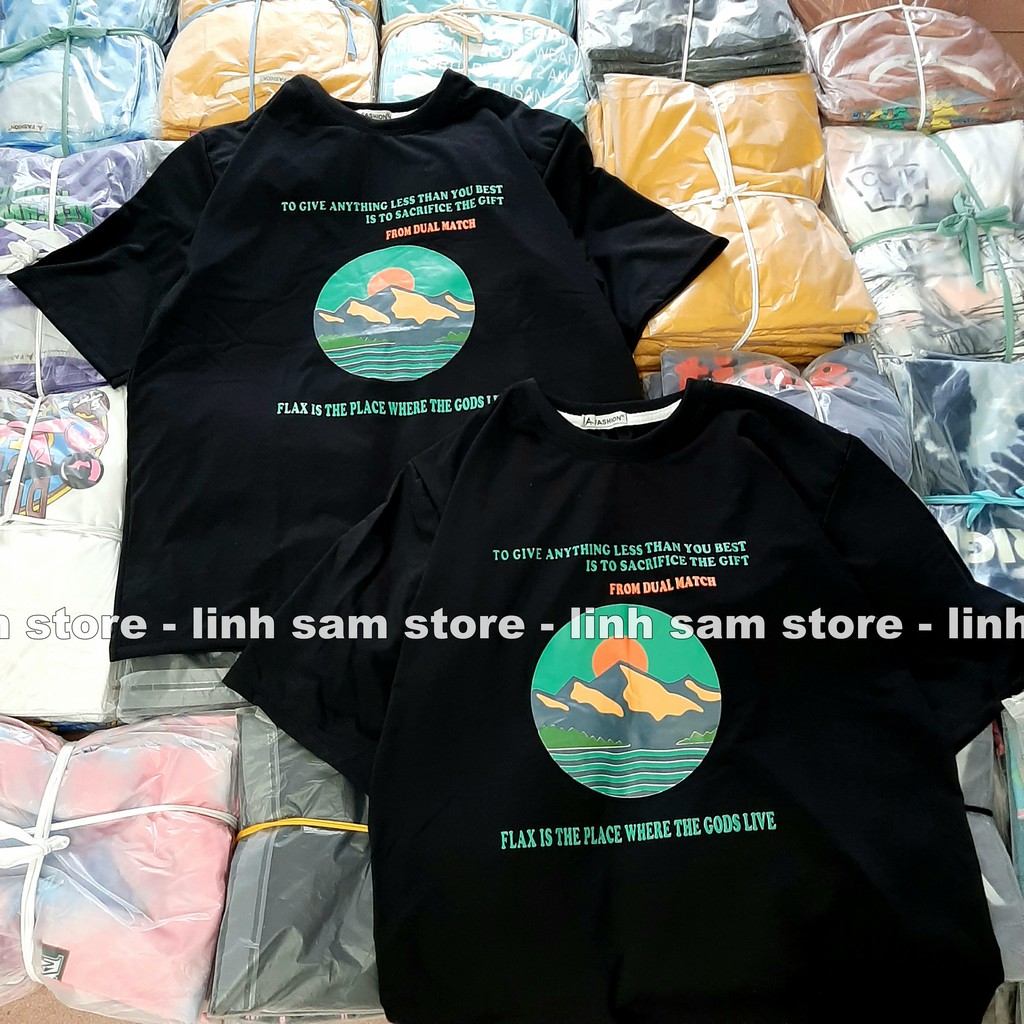 Áo thun in tay lỡ nữ freesize phông form rộng dáng Unisex - Ulzzang mặc cặp, nhóm, lớp hình NÚI DUAL MATCH màu đen | BigBuy360 - bigbuy360.vn