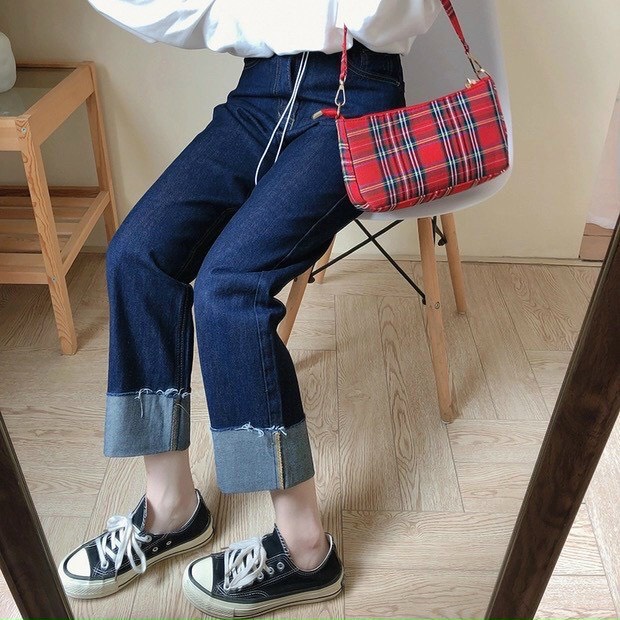 Quần jeans suông ống vừa gập gấu Hàn Quốc - mã 3905