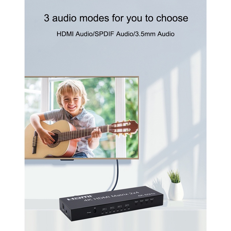 Bộ Chuyển Đổi Âm Thanh 4k @ 60hz hdmi matrix 2x4 Spidif 2 Trong 4 Ra 3d 4k hdmi Cho ps4 ps5 notebook pc