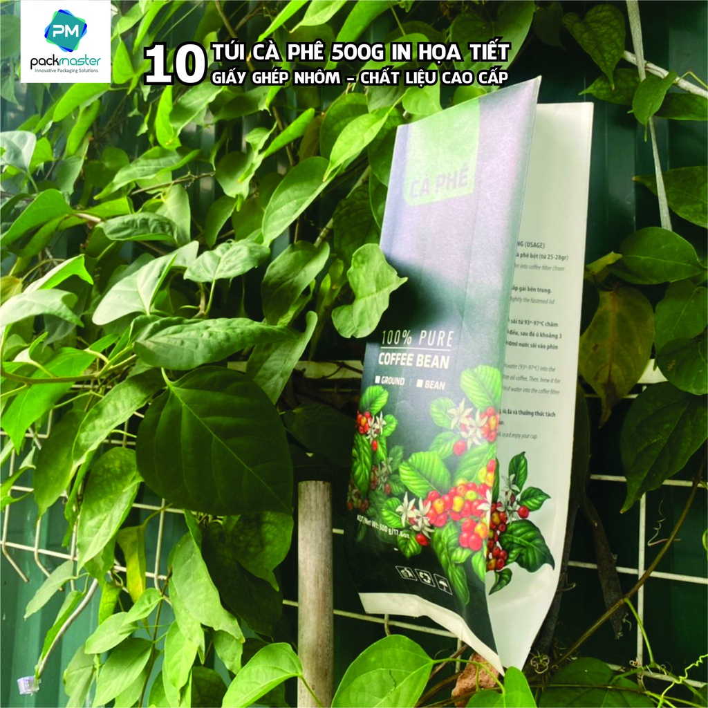 Túi Cà phê 4 cạnh + Van 1 chiều loại 500g đến 1kg in hình siêu đẹp