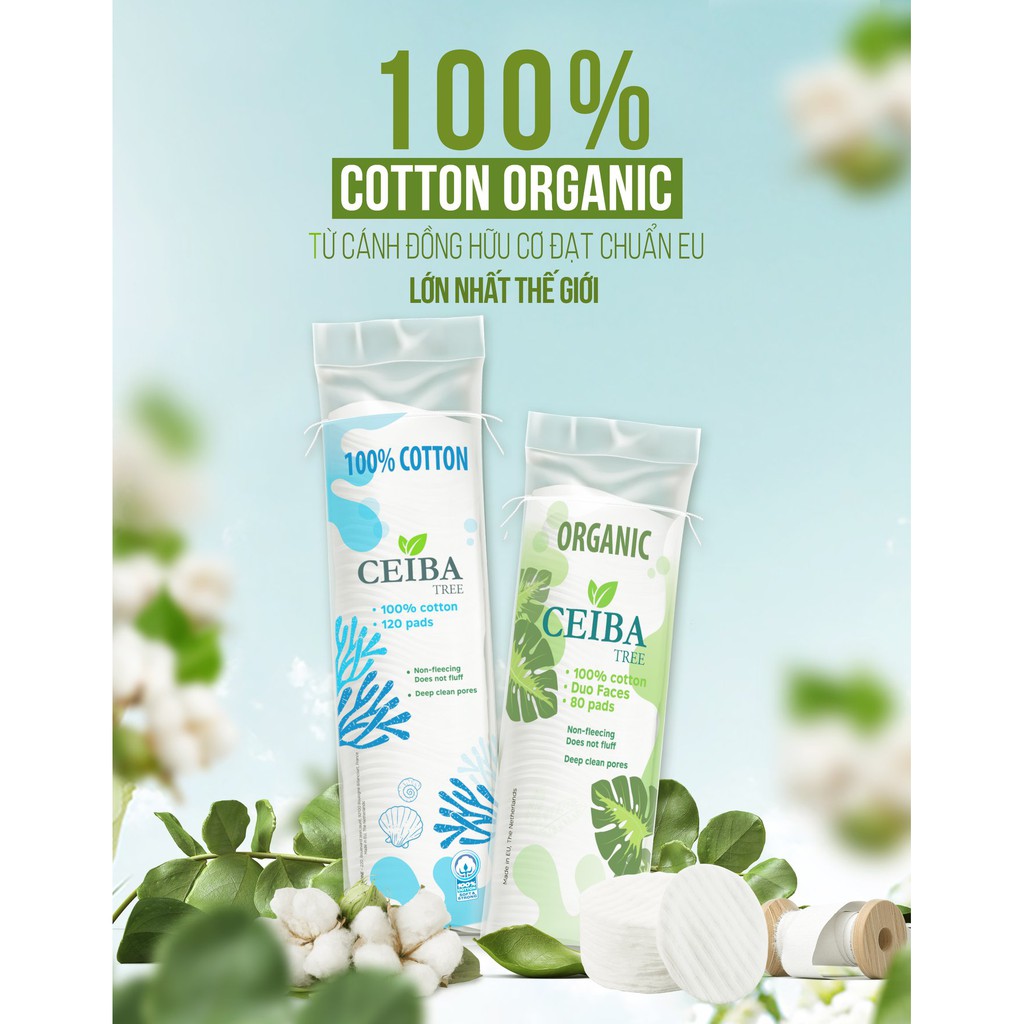 Bông Tẩy Trang Ceiba 100% Cotton - Bông Tẩy Trang Đạt chuẩn Châu Ấu - Số 1 tại Pháp