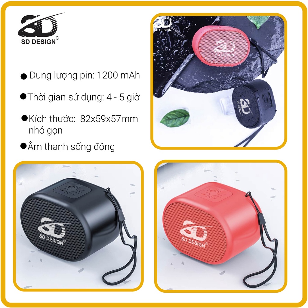 Loa Bluetooth 1200 mAh S12 Không Dây Mini Chính Hãng SD Design Nghe Nhạc Âm Thanh Chất Lượng Hỗ Trợ Cắm Thẻ Nhớ Và USB