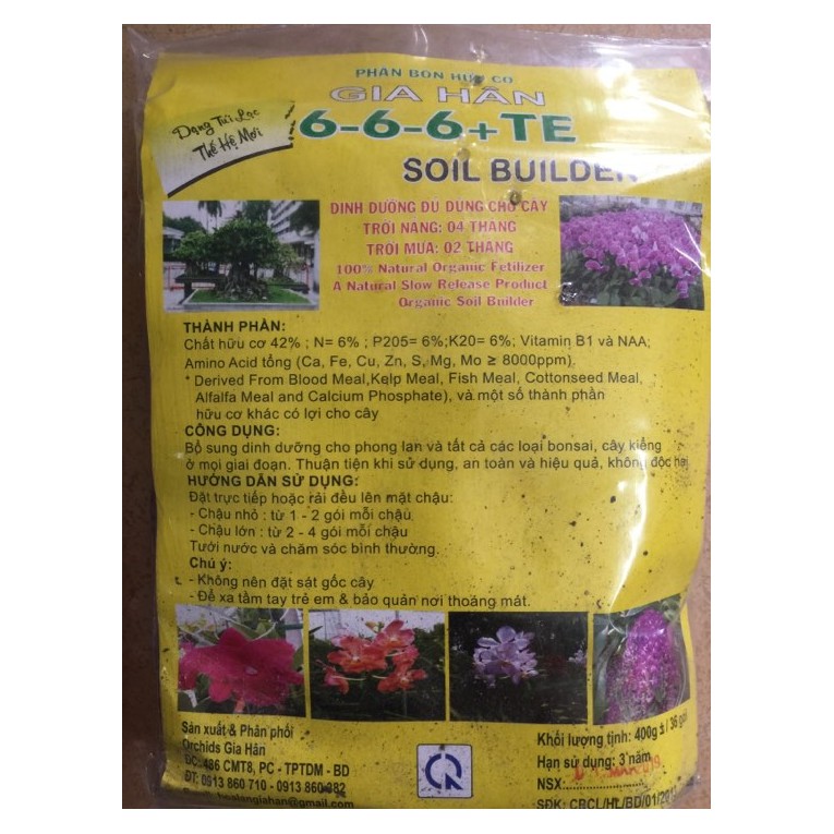 Phân dưỡng lan dạng túi tiện dụng 6-6-6+TE.