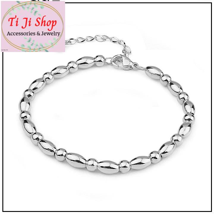 LẮC TAY NỮ INOX BI HẠT GẠO - trắng, đẹp, không đen,