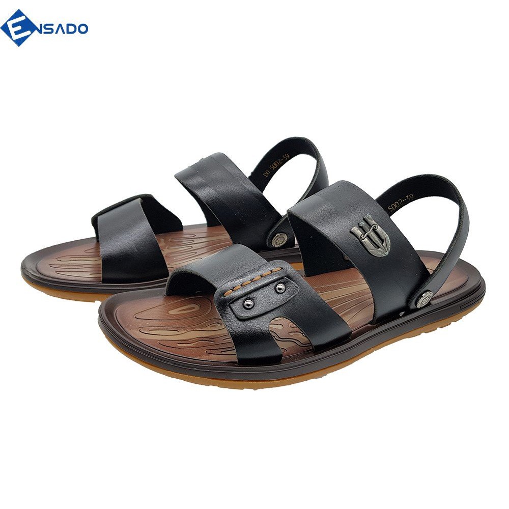 Dép Quai Hậu Nam Giày Sandal Nam Da Bò Thật Ensado D11263 (Đen)