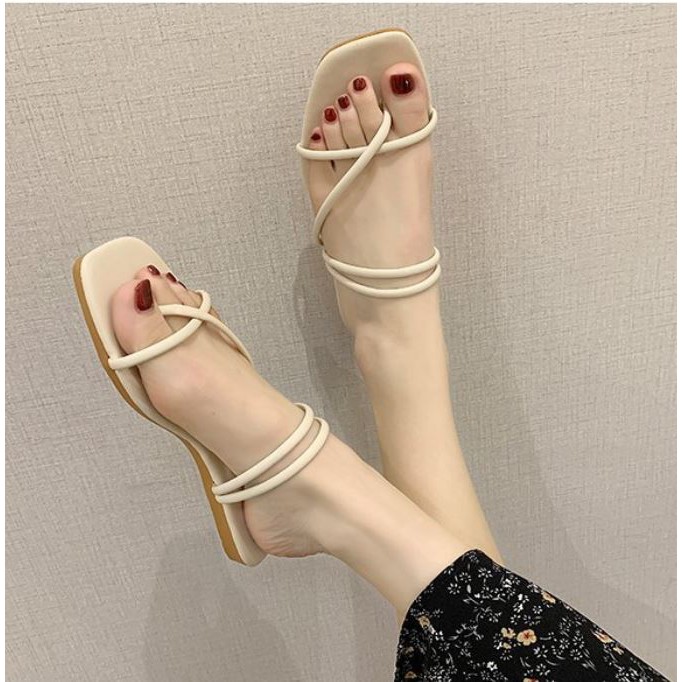 Sandal bệt xỏ ngón quai chéo da mềm đế dẻo đi êm chân, Mã S53