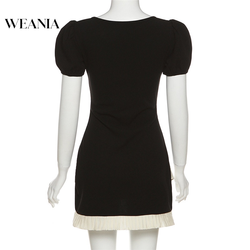 Đầm Mini Cổ Vuông Màu Sắc Khối Phong Cách Thời Trang Hàn Quốc