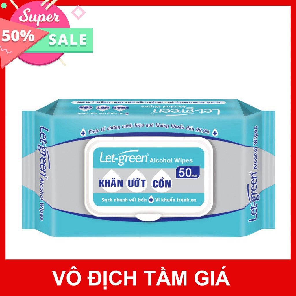 Combo 10 Gói Khăn Ướt Cồn Let-green (50 Tờ x 10) Diệt Khuẩn 99,9% (Mới sản xuất)