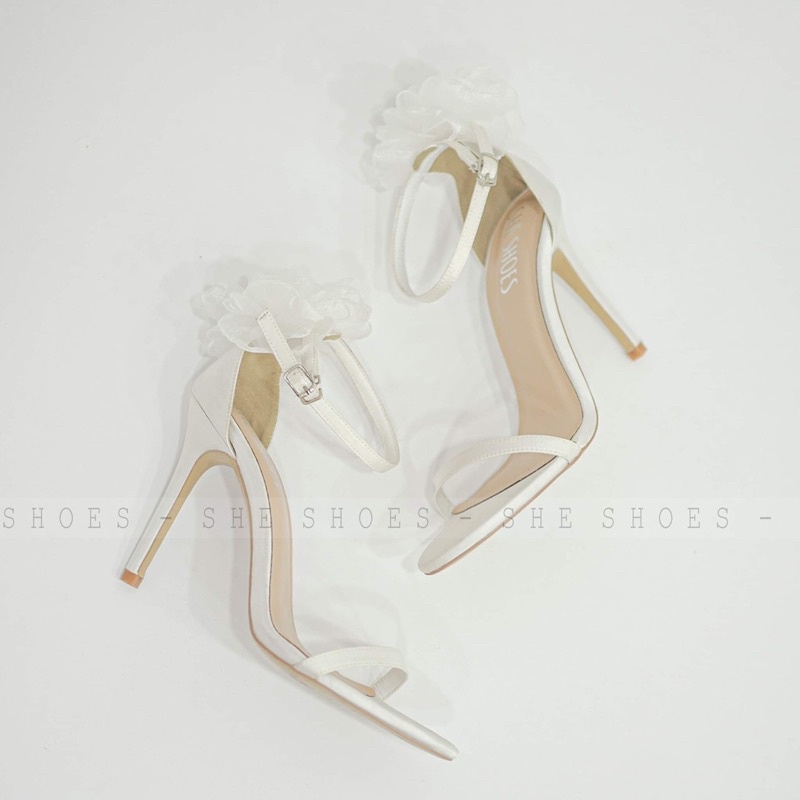 Giày cưới lụa satin cao cấp {freeship} giày sandal cao gót trắng, độc quyền SHE SHOES (NEW ARRIVAL)
