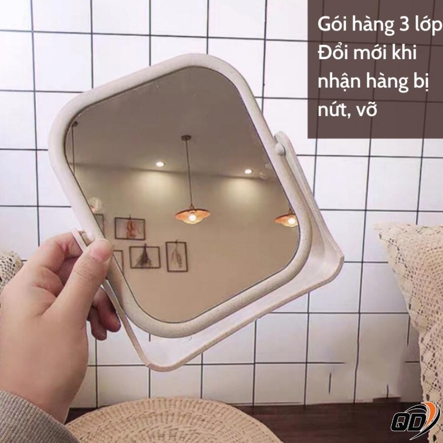 Gương trang điểm để bàn 2 mặt xoay hình vuông 360 độ chân chắc chắn QD20 - QUANDECOR