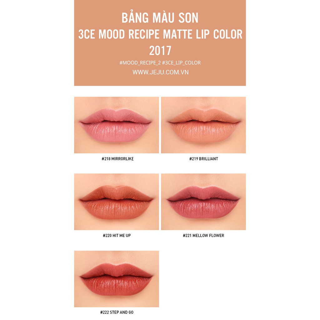 [HÀNG NHẬP KHẨU CHÍNH HÃNG 100%]Son 3CE Mood Recipe 2017 #220, #221, #222 | BigBuy360 - bigbuy360.vn