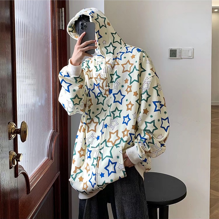 Áo hoodie Có Khóa Kéo In Hình Ngôi Sao Thời Trang Hàn Quốc Cho Nam