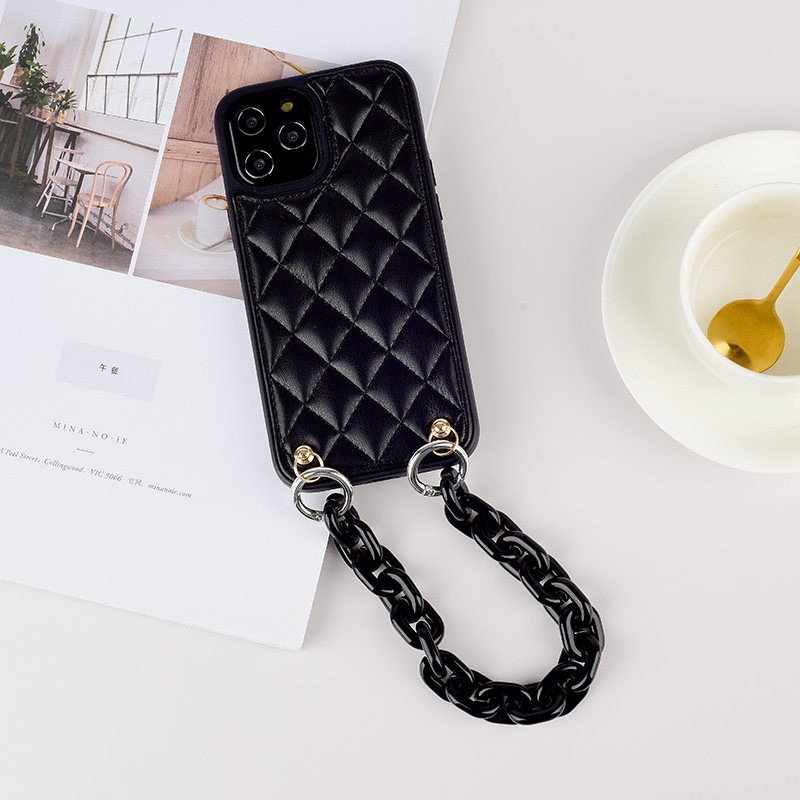 Đen Ốp Điện Thoại Da Cừu Có Dây Đeo Chéo Cho iphone 14 13 12 11 pro max x xr xs max 7 8 plus