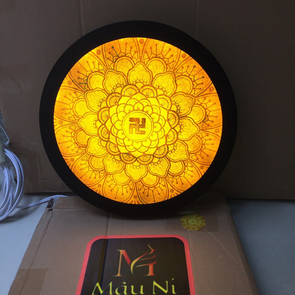 Sx -  Đèn Hào Quang in họa tiết tranh trúc chỉ 198, khung sắt, Đường kính 30cm (đặt tượng thờ cao 25cm đến 40