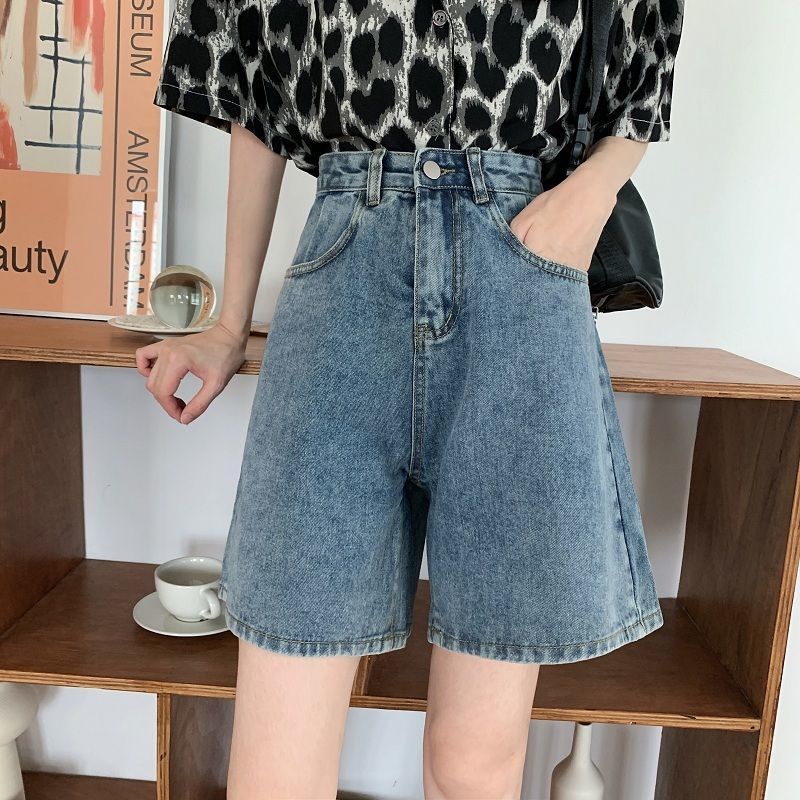 Quần Short Denim Lưng Cao Ống Rộng Thời Trang Mùa Hè Cho Nữ