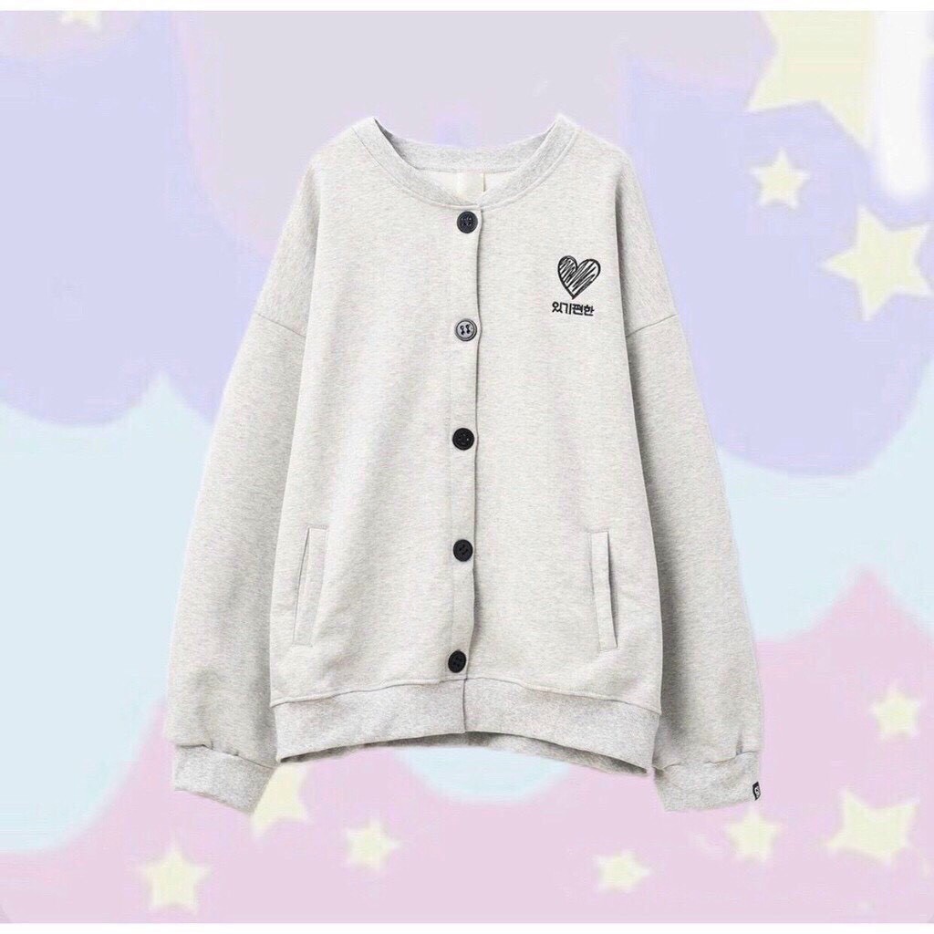 Áo cadigan thêu tim nỉ ngoại in chữ mềm mịn form chuẩn