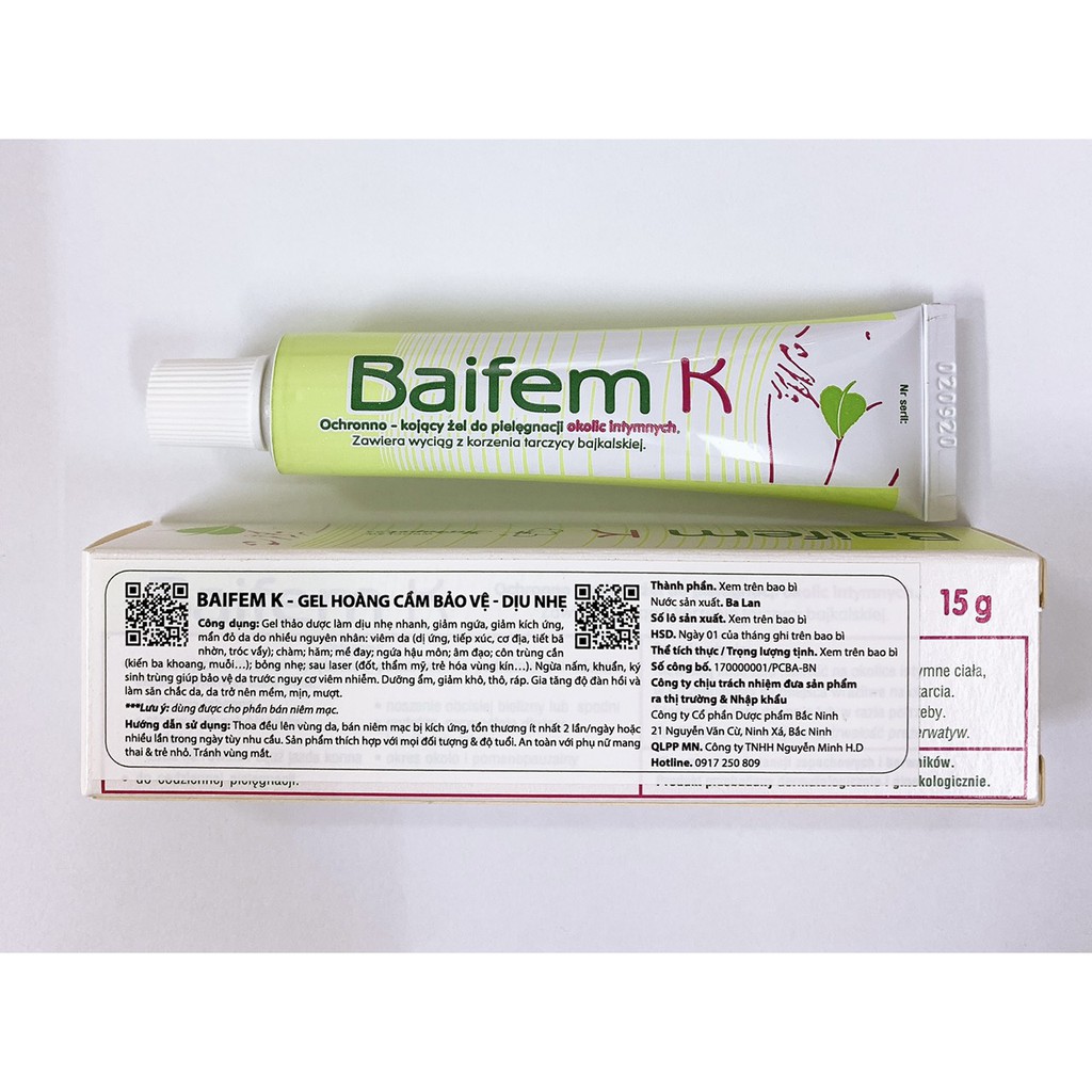 BAIFEM K - Gel Hoàng Cầm Làm Dịu Nhẹ Da 15g