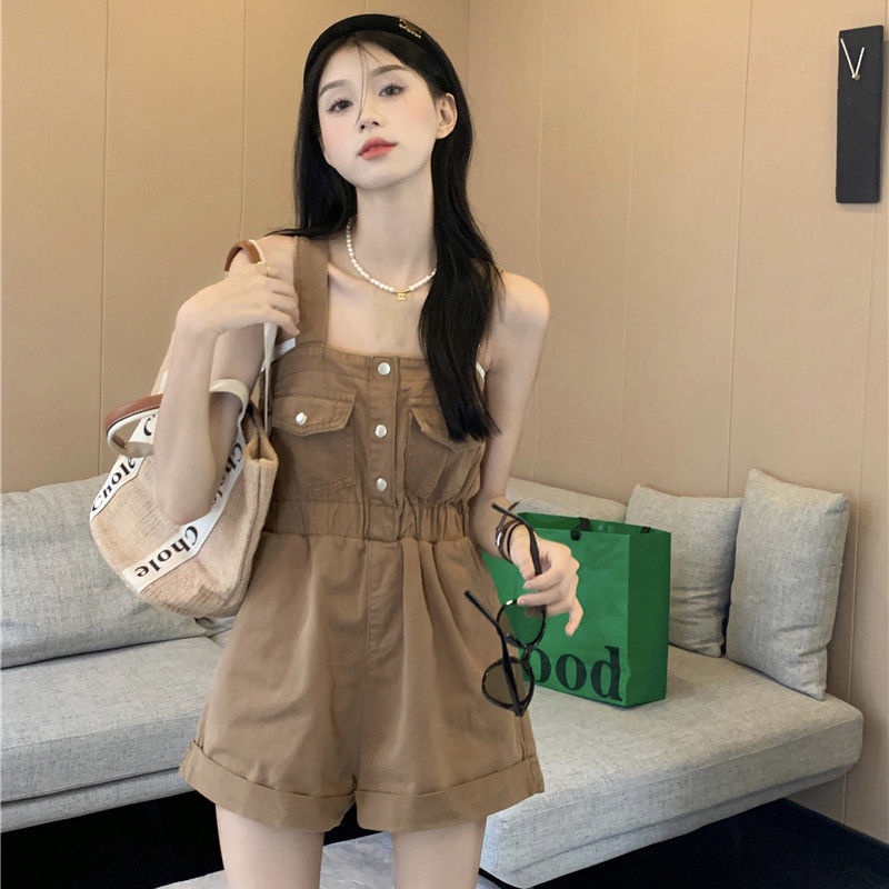 Quần Yếm Denim Ngắn Phong Cách Retro Thời Trang Mới Cho Nữ
