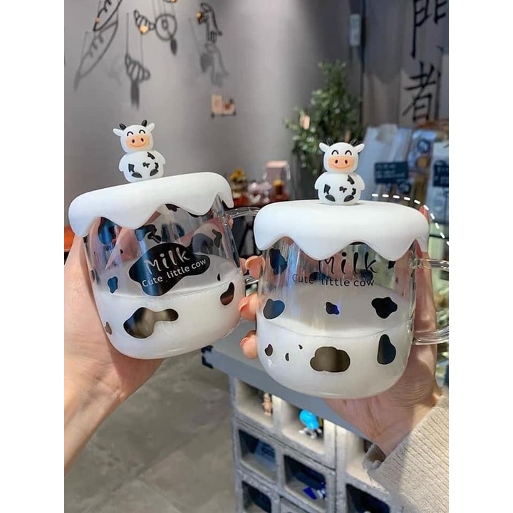 ✅[TẶNG CAM THẢO] Milky Cốc Uống Trà Thảo Mộc, Cafe Hình Chú Bò Sữa Đen Trắng Dễ Thương