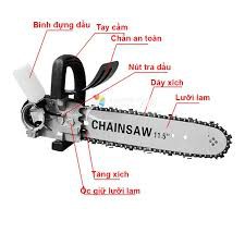 Bộ Cưa Xích Mini Gắn Máy Mài Cầm Tay Chainsaw 11.5" Lam Dài 30cm Bình Nhớt Tự Động Chuyển Đổi Máy Mài Thành Máy Cưa Xích